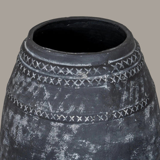 Etched black tall ceramic vase - alternate view