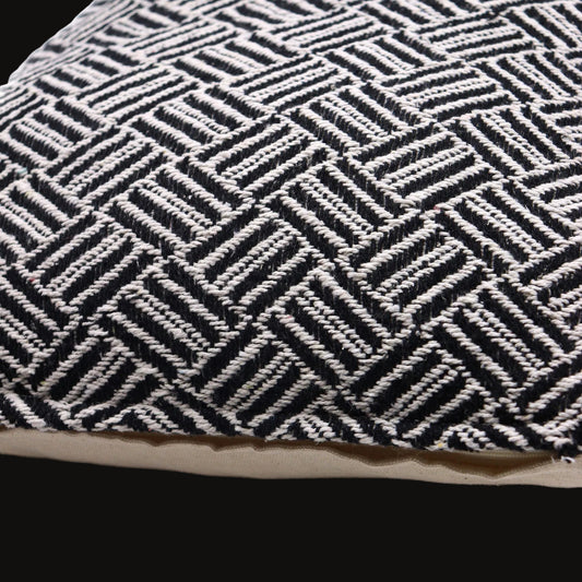Black Labyrinth Woven Cushion Cover
