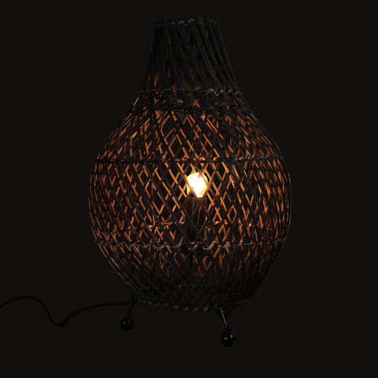 Black Woven Rattan Table Lamp – 39cm