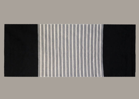 Black & Grey Striped Indian Cotton Runner – 70 × 170 cm