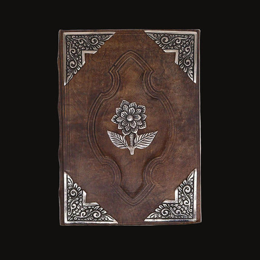 Large Red-Tan Leather Journal with Zinc Rose