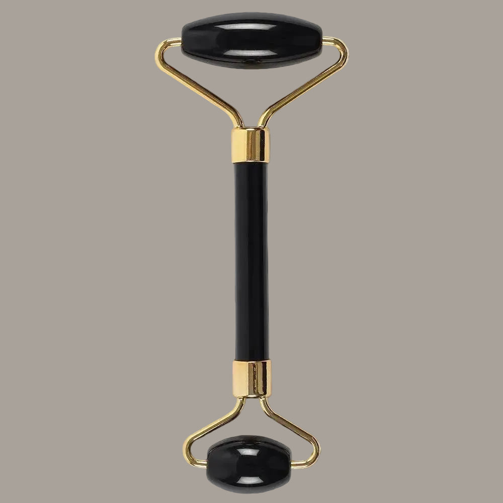 Black Obsidian Facial Roller with Gold-Tone Frame