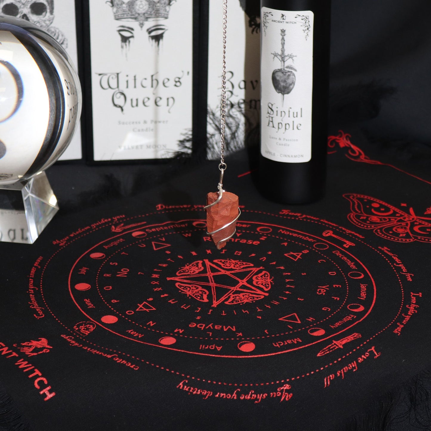 Black & Blood-Red Mystic Moth Divination Cloth