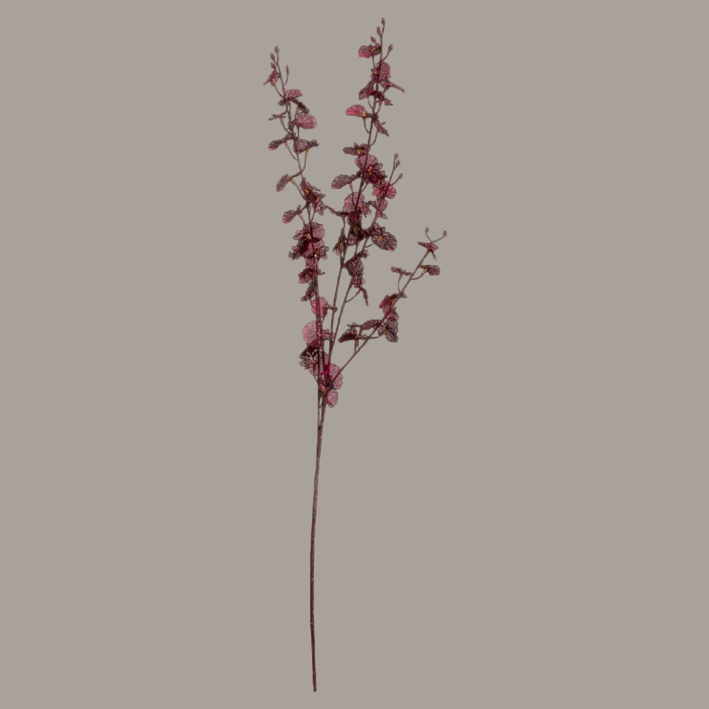 Deep burgundy artificial orchid spray - alternate view