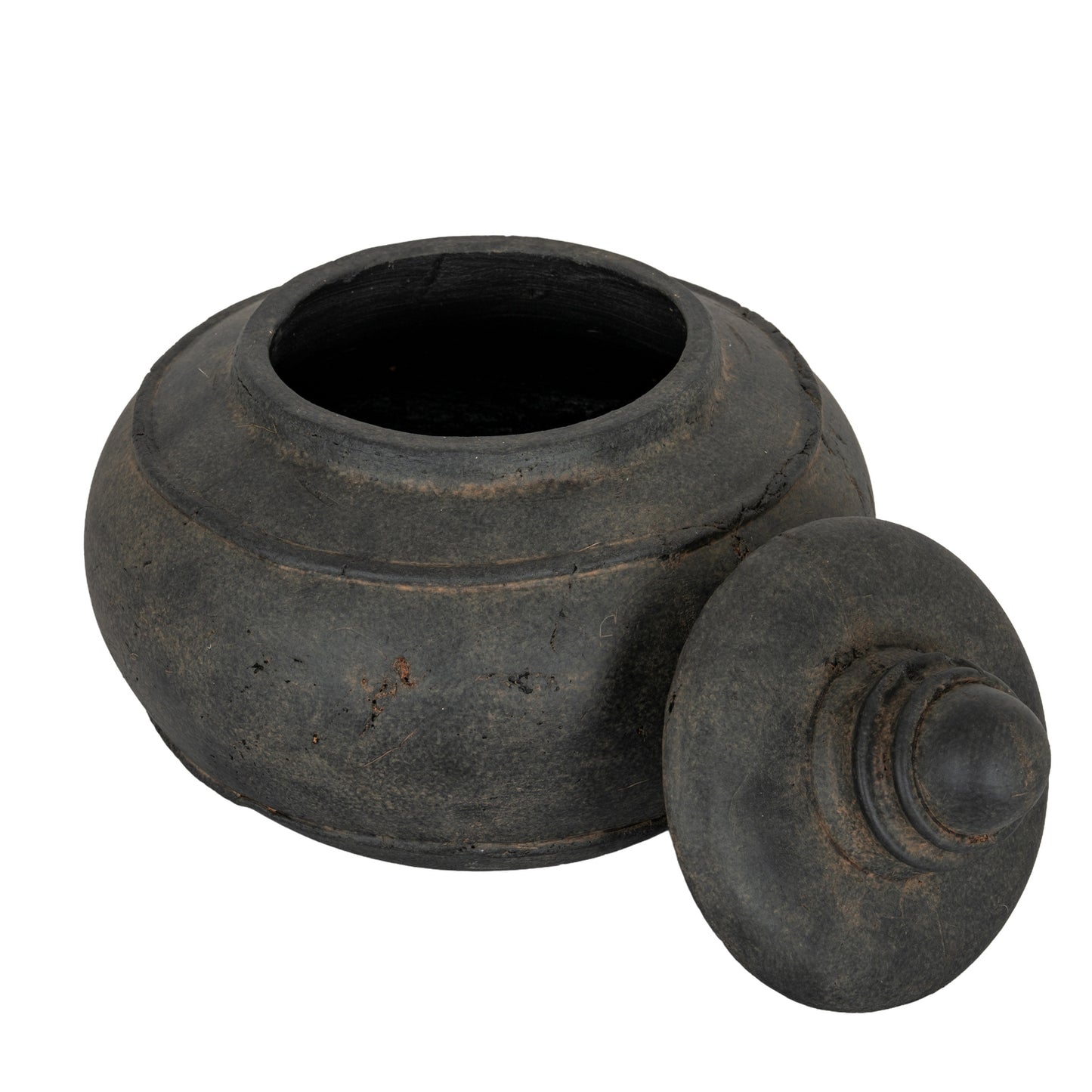 Dusk large dark ceramic pot with lid - alternate view