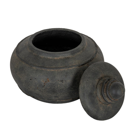 Dusk large dark ceramic pot with lid - alternate view