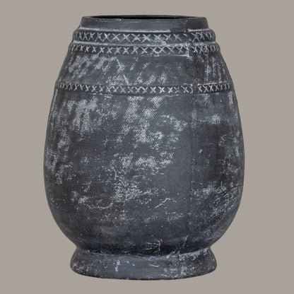 Etched black tall ceramic vase - alternate view