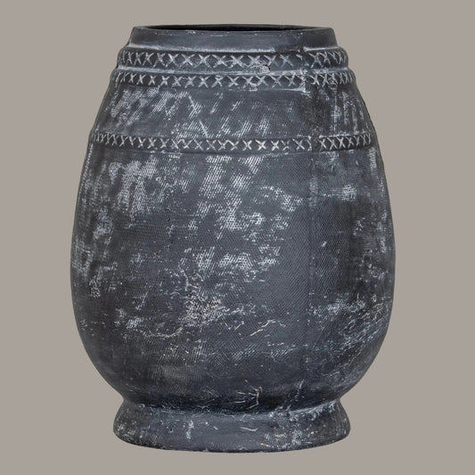 Etched black tall ceramic vase - alternate view