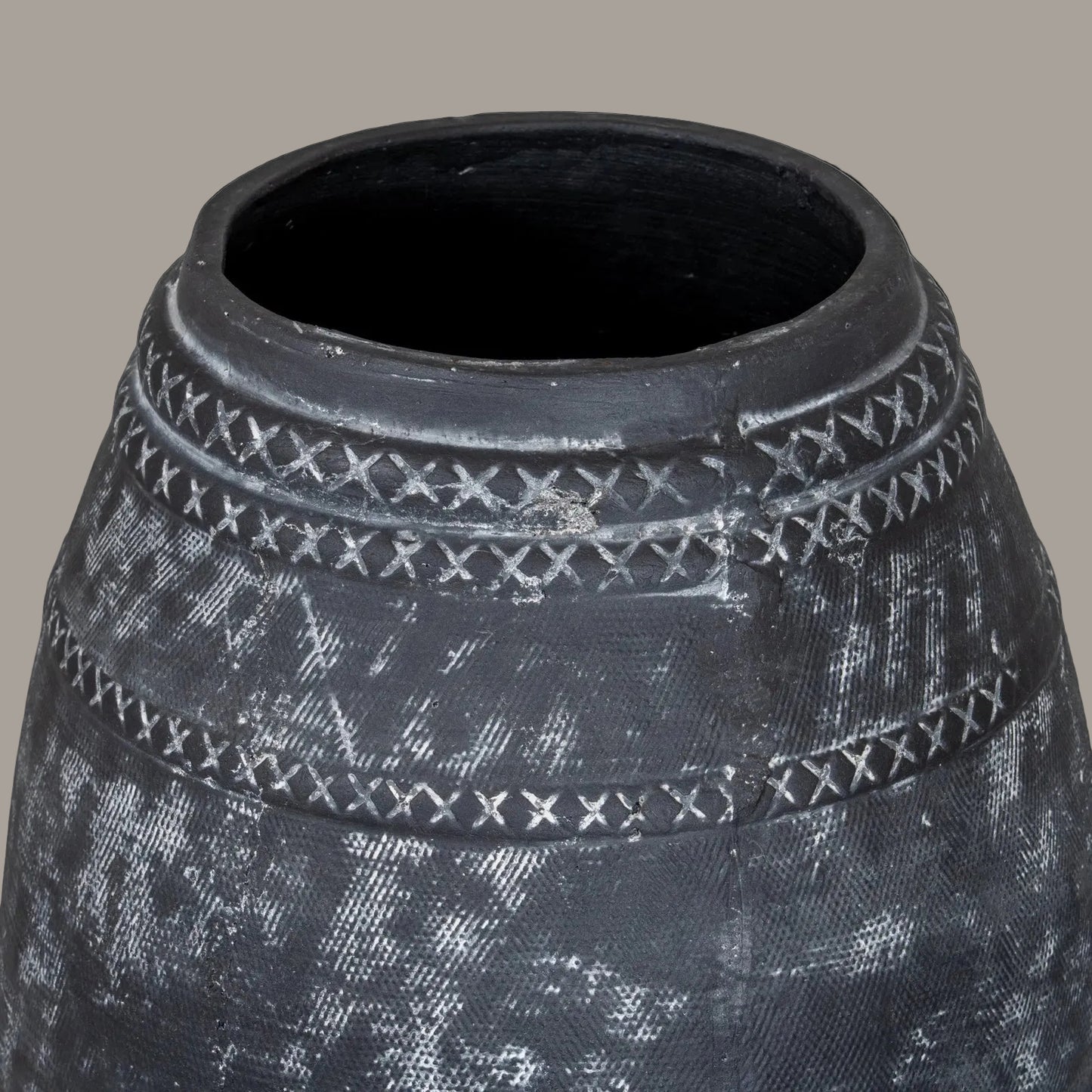 Etched black tall ceramic vase - alternate view