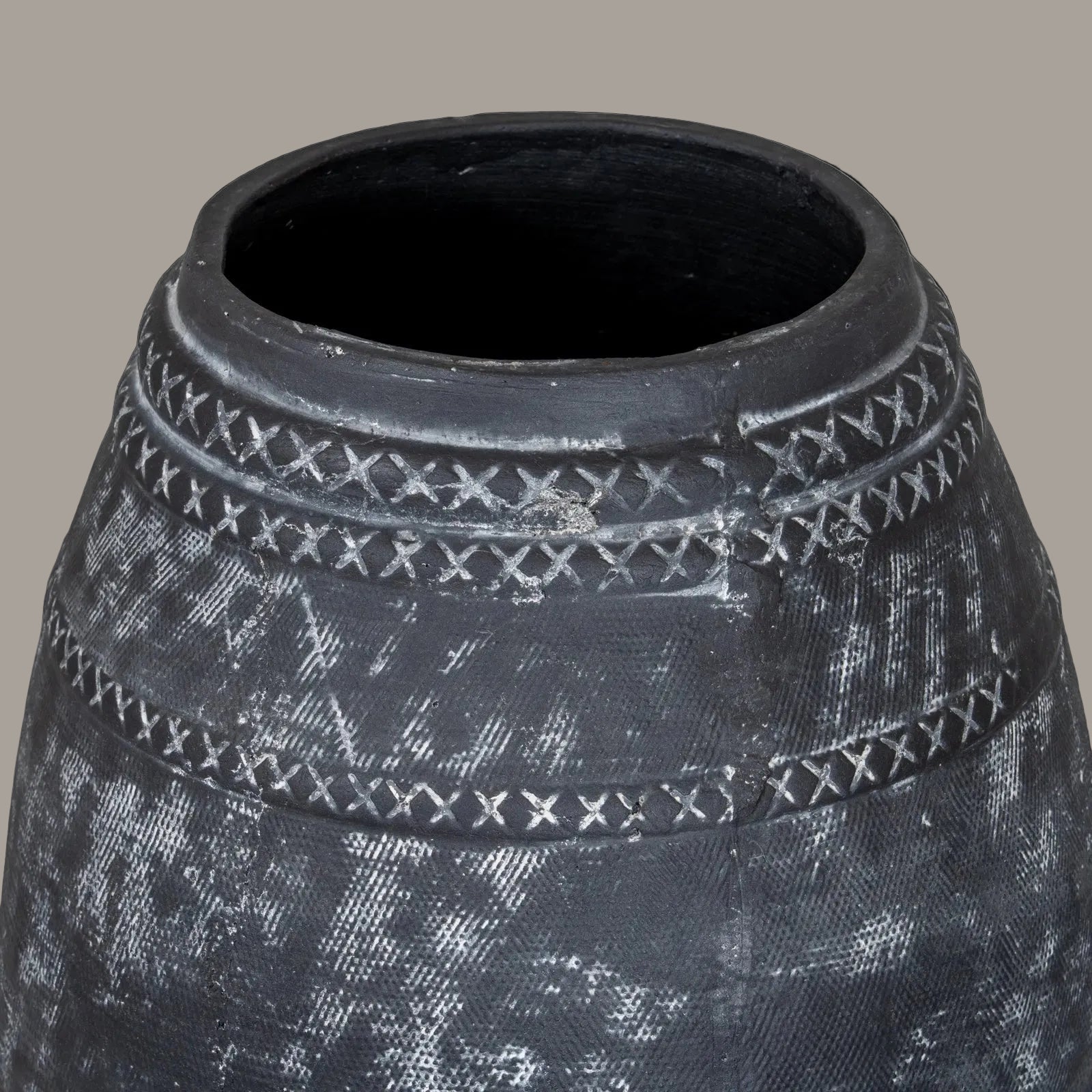 Etched black tall ceramic vase - alternate view