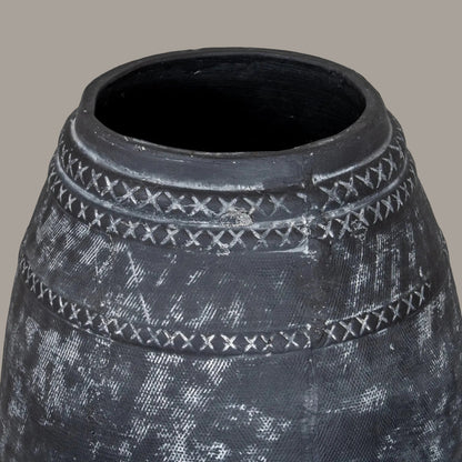 Etched black tall ceramic vase - alternate view