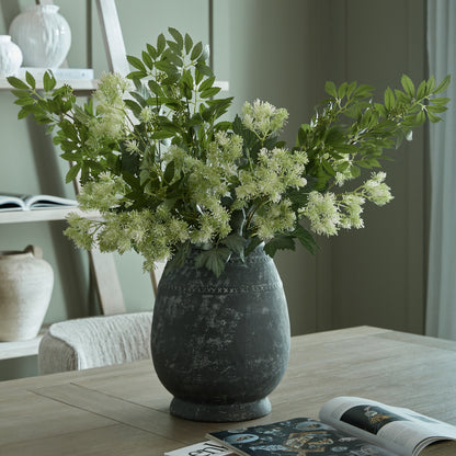 Etched black tall ceramic vase