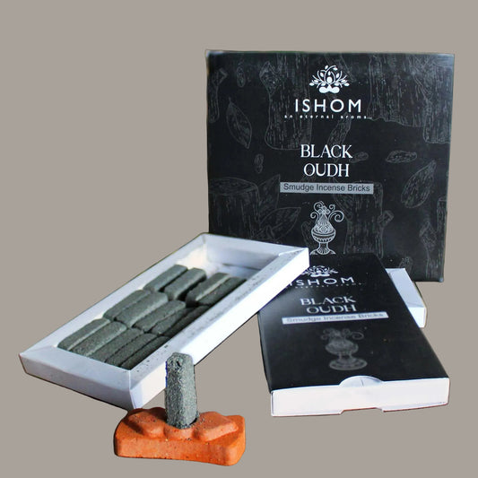 Black Oudh Incense Bricks & Terracotta Burner – 15 Pack