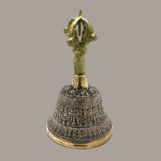 Large Engraved Brass Ritual Bell – 15 cm