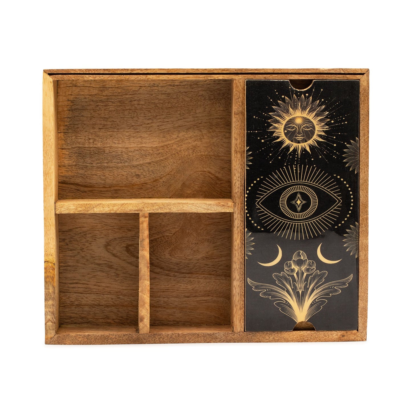 Four-Section Mango Wood Tarot Box with Card Holder