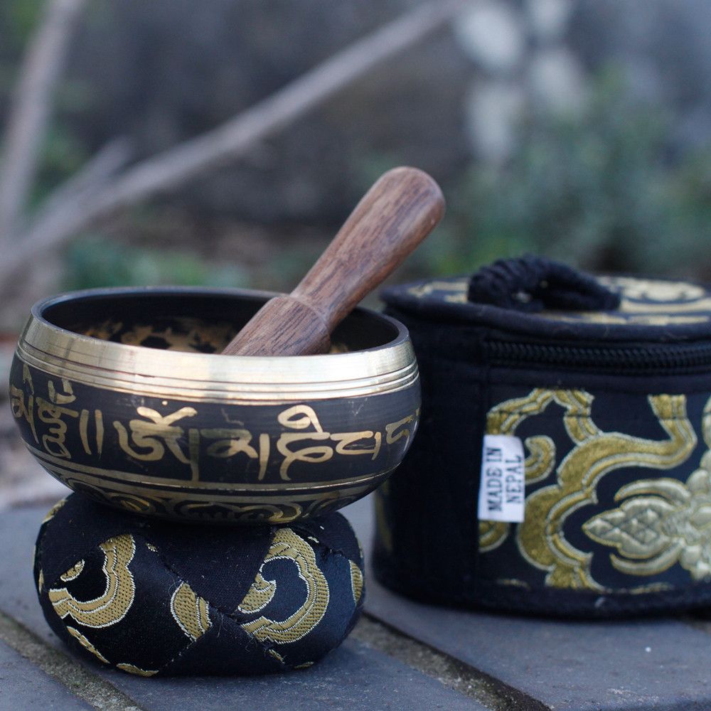 Black & Gold Mini Singing Bowl Gift Set