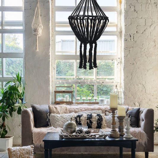 Black Macramé Drop Chandelier Shade