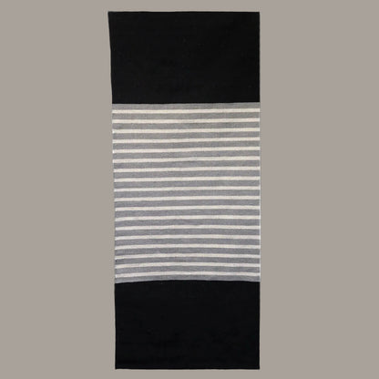 Black & Grey Striped Indian Cotton Runner – 70 × 170 cm