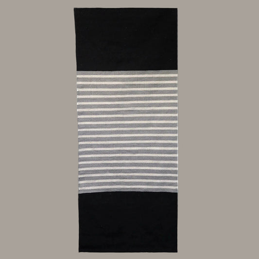 Black & Grey Striped Indian Cotton Runner – 70 × 170 cm
