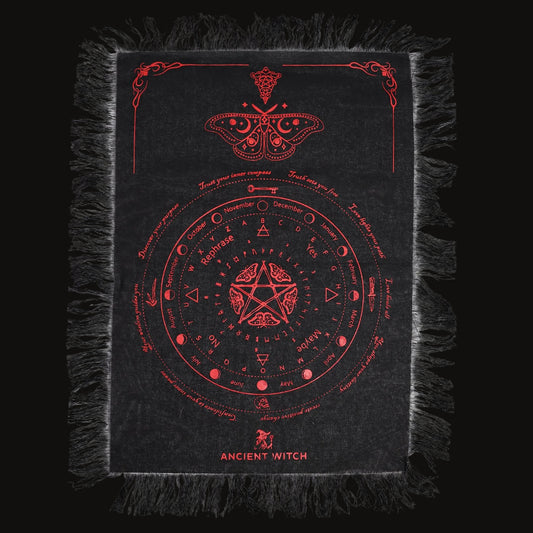 Black & Blood-Red Mystic Moth Divination Cloth