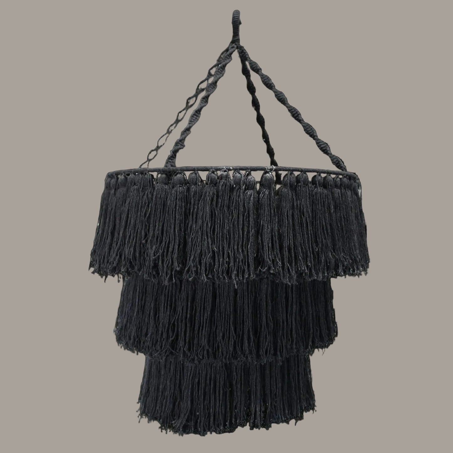 Black Macramé Fringe Chandelier Shade