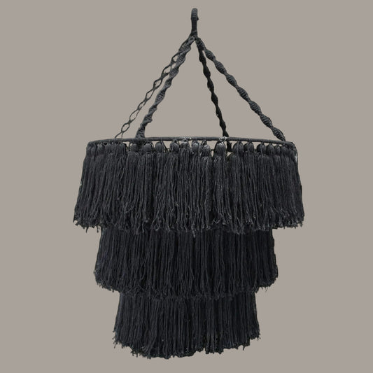 Black Macramé Fringe Chandelier Shade