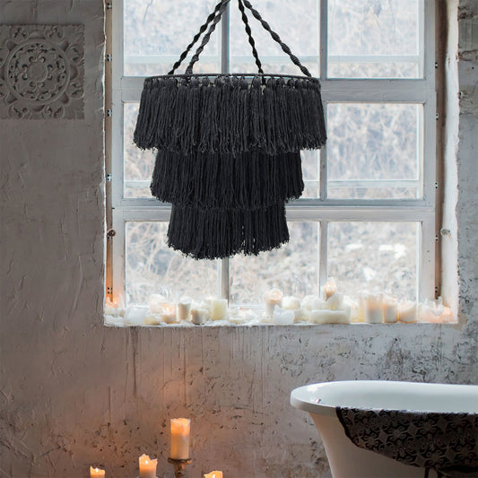 Black Macramé Fringe Chandelier Shade