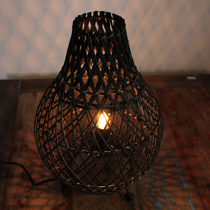 Black Woven Rattan Table Lamp – 39cm