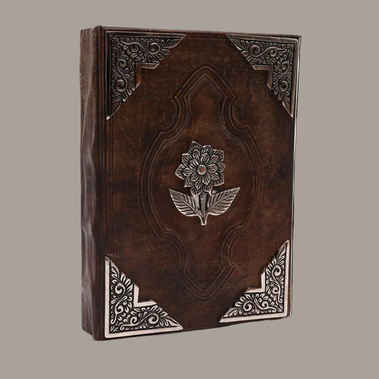 Large Red-Tan Leather Journal with Zinc Rose