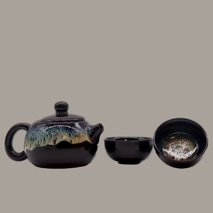 Black Glaze Teapot & Two Cup Set