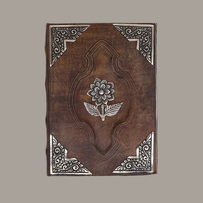 Large Red-Tan Leather Journal with Zinc Rose