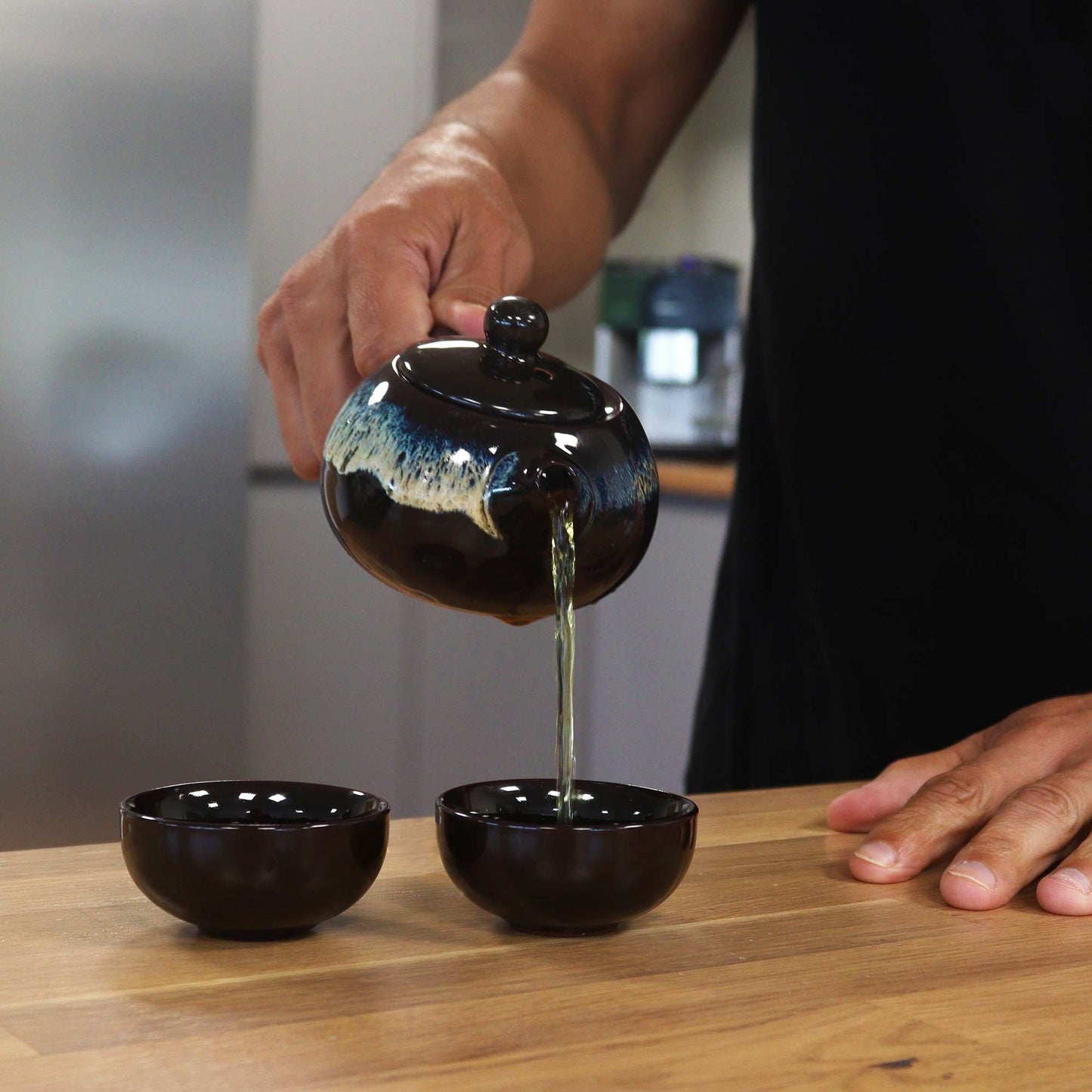 Black Glaze Teapot & Two Cup Set