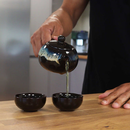 Black Glaze Teapot & Two Cup Set
