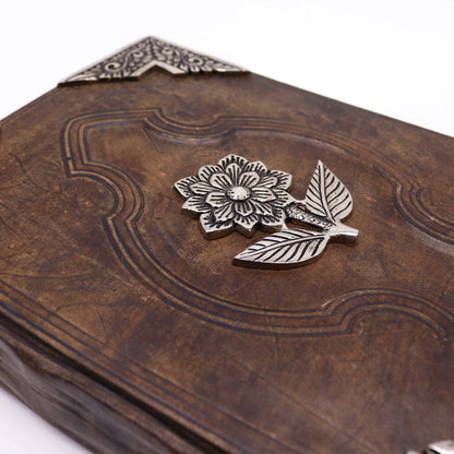 Large Red-Tan Leather Journal with Zinc Rose