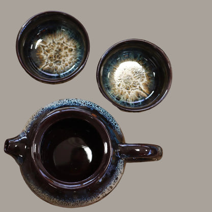 Black Glaze Teapot & Two Cup Set