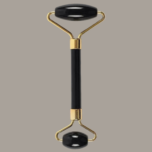 Black Obsidian Facial Roller with Gold-Tone Frame